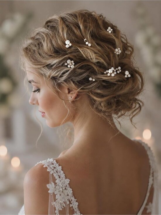 Women\'s 9 Pieces Rhinestone Crystal Handmade Bridesmaid Floral Pearl Hair Pins main image 6